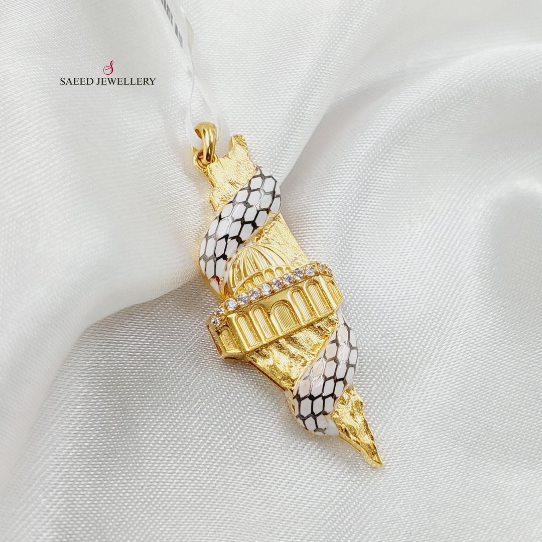Enameled &amp;amp; Zircon Studded Palestine Pendant  Made Of 21K Yellow Gold by Saeed Jewelry-29599