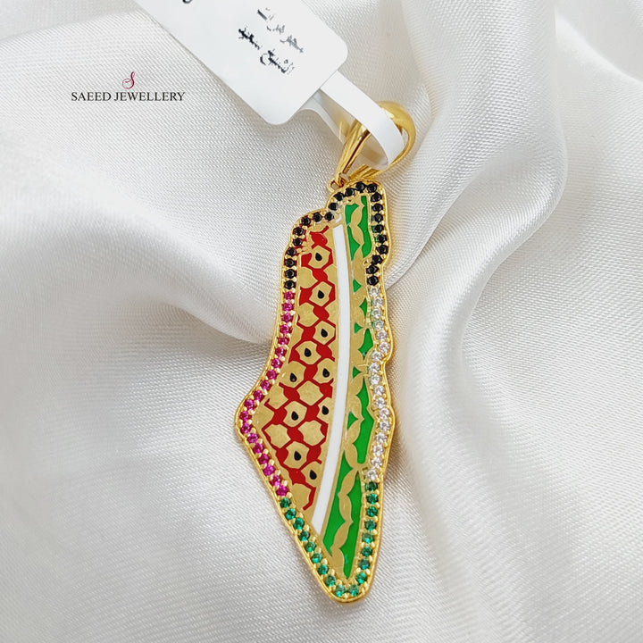 Enameled &amp; Zircon Studded Palestine Pendant  Made Of 21K Yellow Gold by Saeed Jewelry-29854