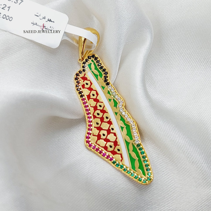 Enameled &amp; Zircon Studded Palestine Pendant  Made Of 21K Yellow Gold by Saeed Jewelry-29854