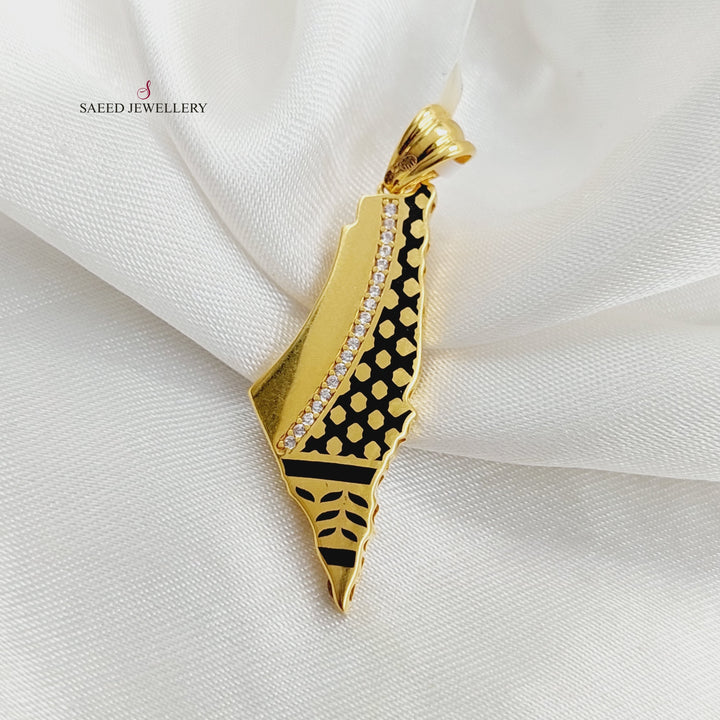 Enameled &amp; Zircon Studded Palestine Pendant  Made of 21K Yellow Gold by Saeed Jewelry-30817