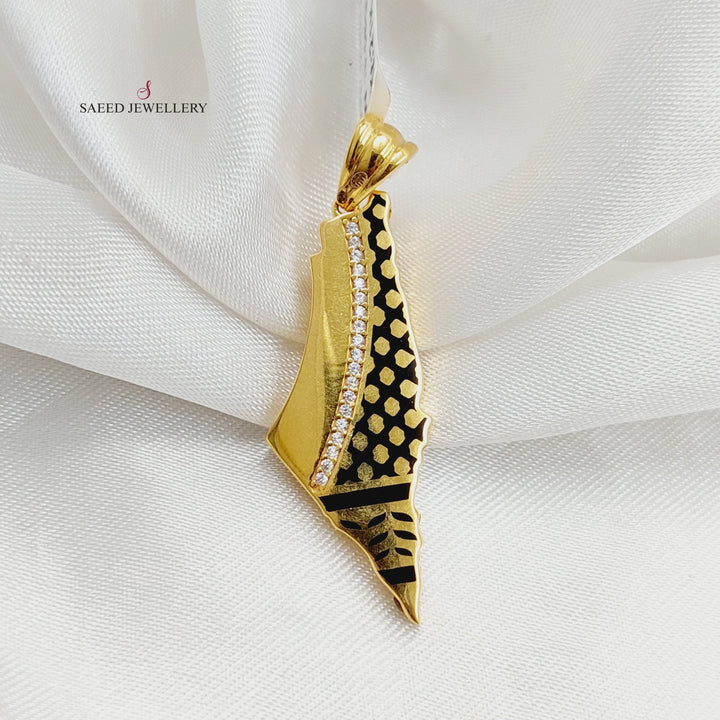 Enameled &amp; Zircon Studded Palestine Pendant  Made of 21K Yellow Gold by Saeed Jewelry-30817