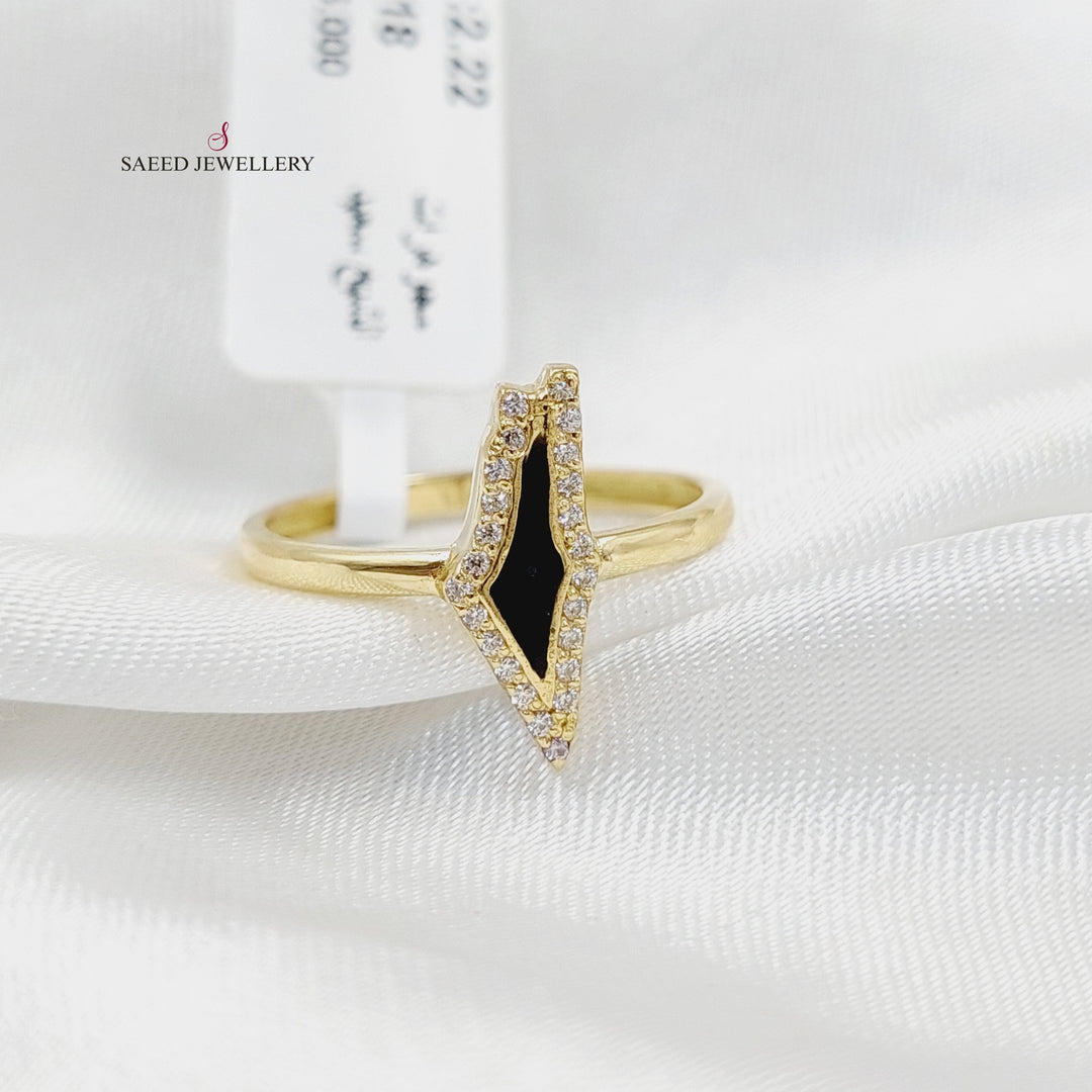 Enameled &amp; Zircon Studded Palestine Ring  Made Of 18K Yellow Gold by Saeed Jewelry-30120