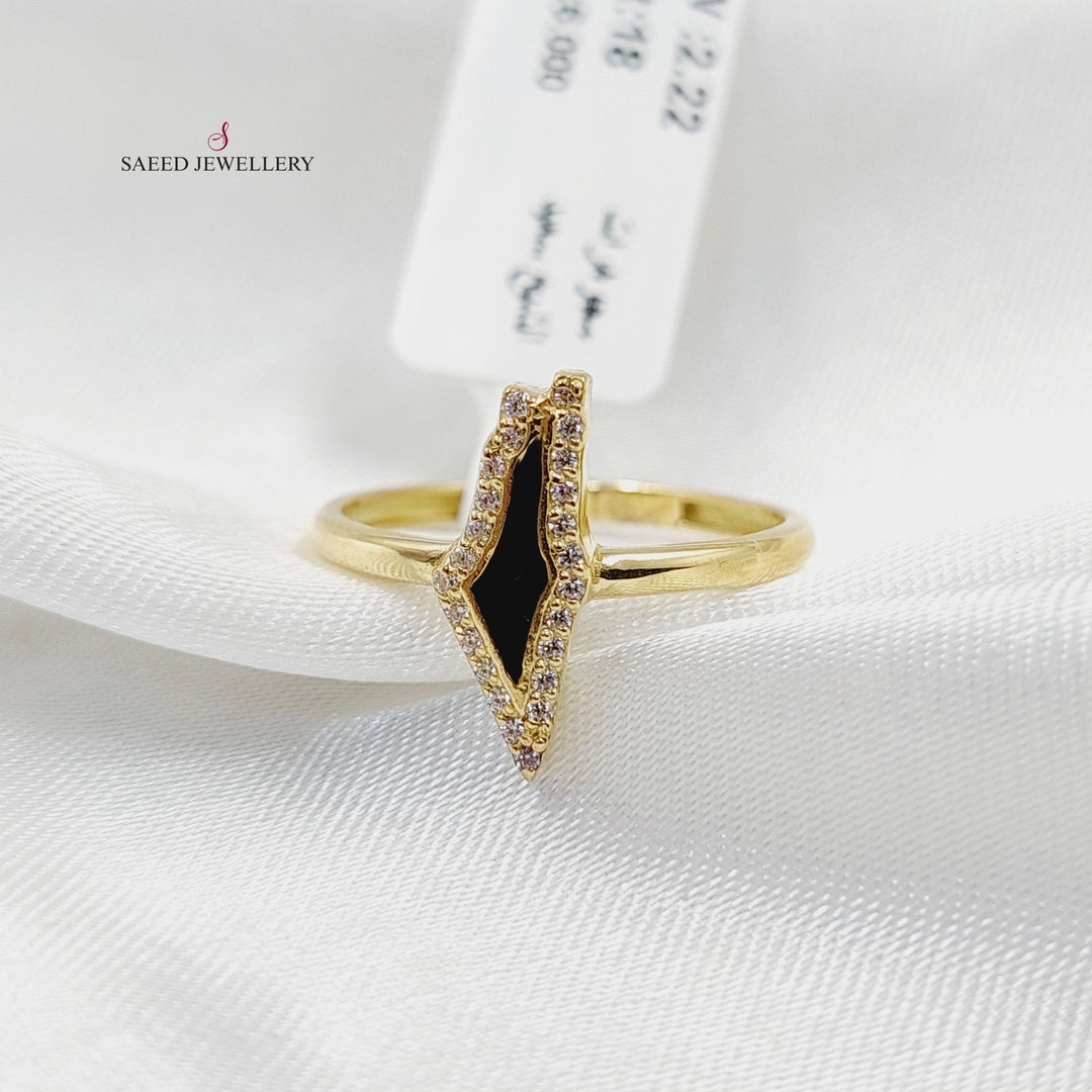 Enameled &amp; Zircon Studded Palestine Ring  Made Of 18K Yellow Gold by Saeed Jewelry-30120