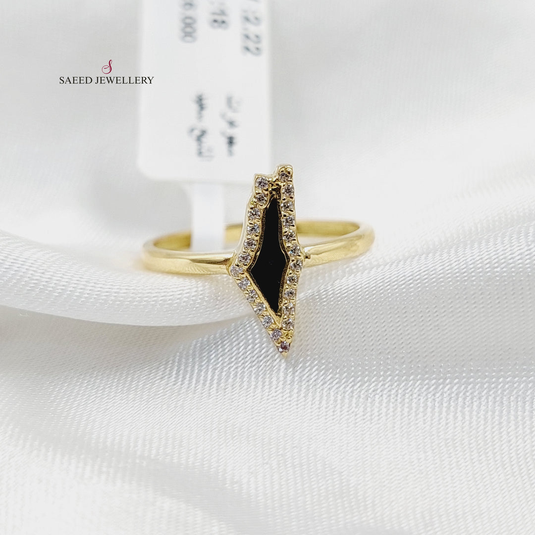 Enameled &amp; Zircon Studded Palestine Ring  Made Of 18K Yellow Gold by Saeed Jewelry-30120