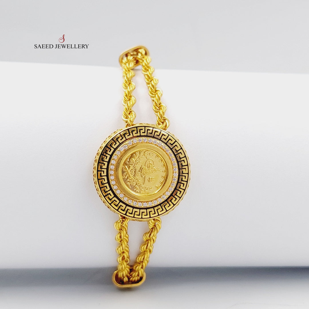 Enameled &amp;amp; Zircon Studded Rashadi Bracelet  Made Of 21K Yellow Gold by Saeed Jewelry-28903