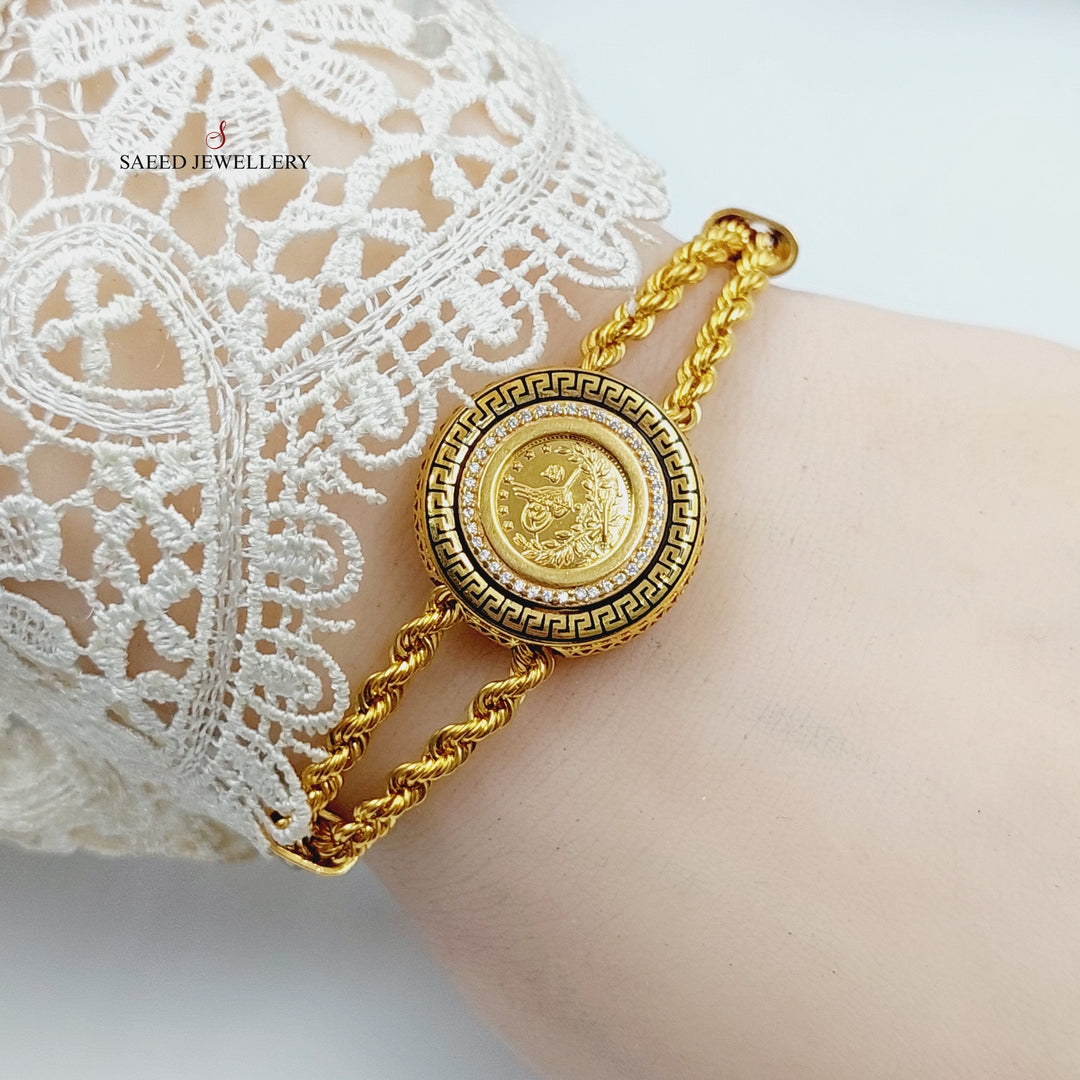 Enameled &amp;amp; Zircon Studded Rashadi Bracelet  Made Of 21K Yellow Gold by Saeed Jewelry-28903