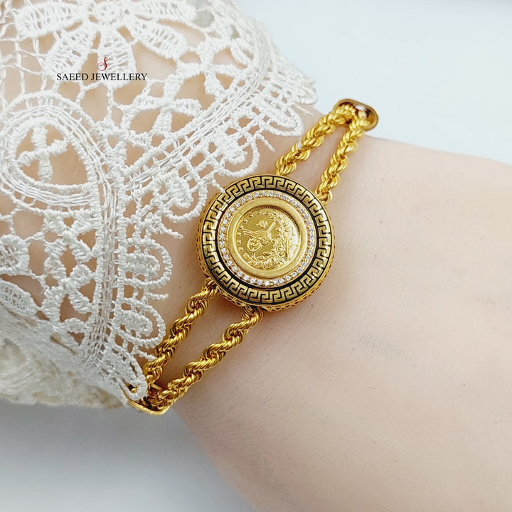 Enameled &amp;amp; Zircon Studded Rashadi Bracelet  Made Of 21K Yellow Gold by Saeed Jewelry-28903