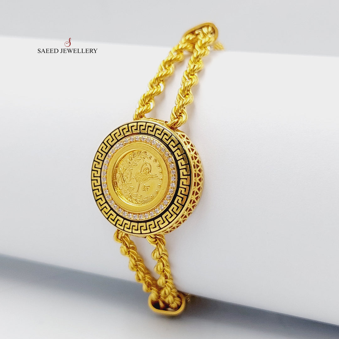 Enameled &amp;amp; Zircon Studded Rashadi Bracelet  Made Of 21K Yellow Gold by Saeed Jewelry-28903