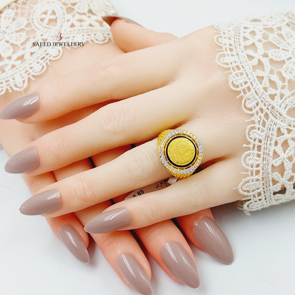 Enameled &amp; Zircon Studded Rashadi Ring  Made Of 21K Yellow Gold by Saeed Jewelry-28816
