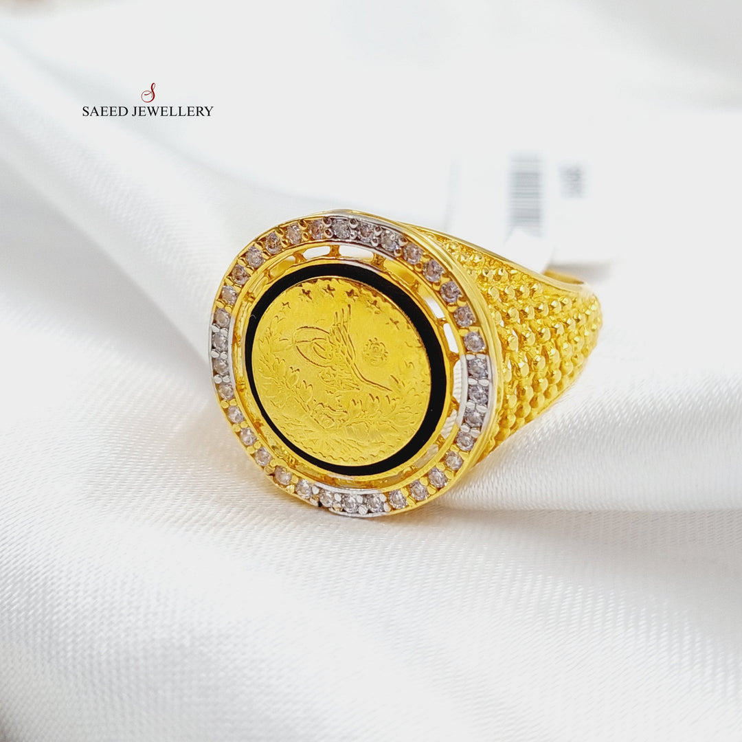 Enameled &amp; Zircon Studded Rashadi Ring  Made Of 21K Yellow Gold by Saeed Jewelry-28816