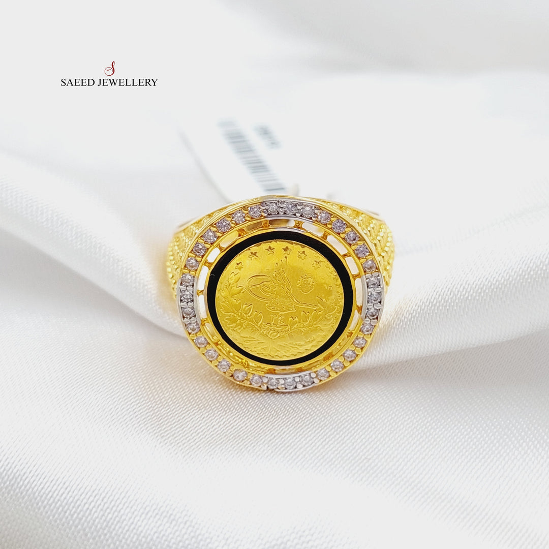 Enameled &amp; Zircon Studded Rashadi Ring  Made Of 21K Yellow Gold by Saeed Jewelry-28816
