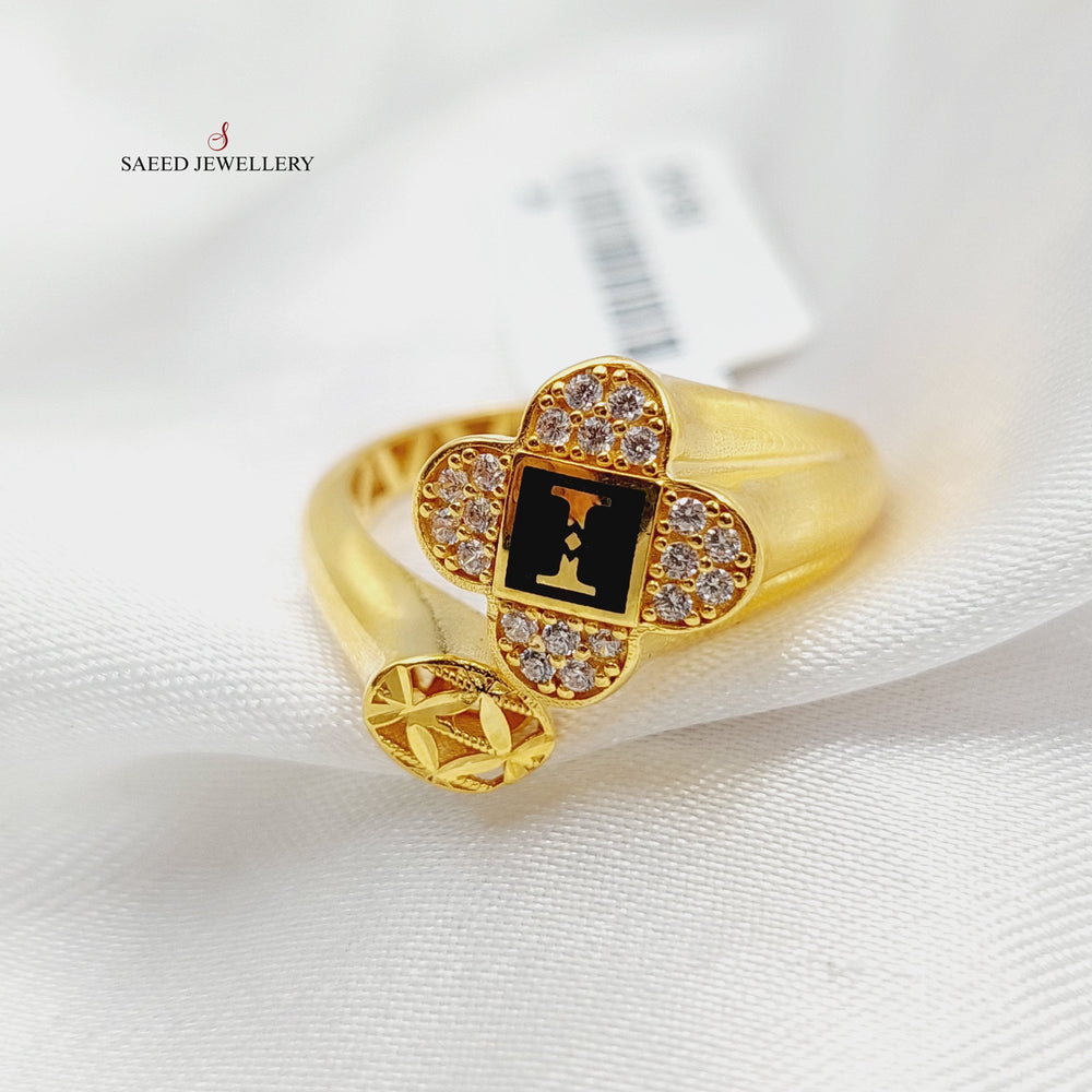Enameled &amp; Zircon Studded Rose Ring  Made Of 21K Yellow Gold by Saeed Jewelry-29158