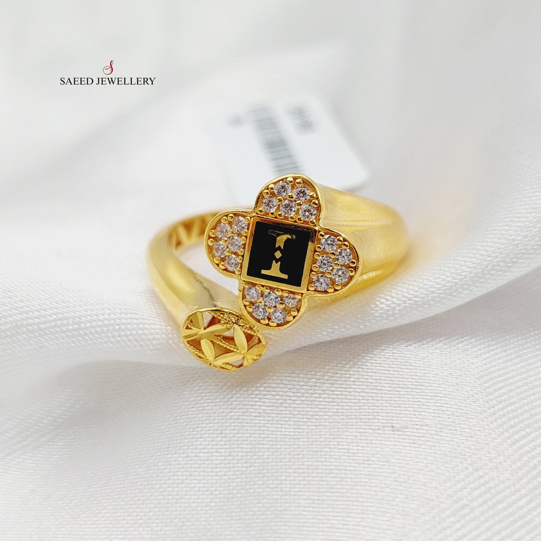 Enameled &amp; Zircon Studded Rose Ring  Made Of 21K Yellow Gold by Saeed Jewelry-29158