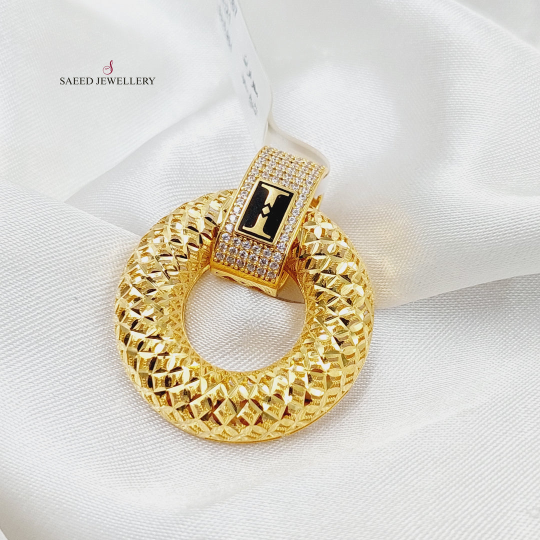 Enameled &amp;amp; Zircon Studded Rounded Pendant  Made Of 21K Yellow Gold by Saeed Jewelry-29483