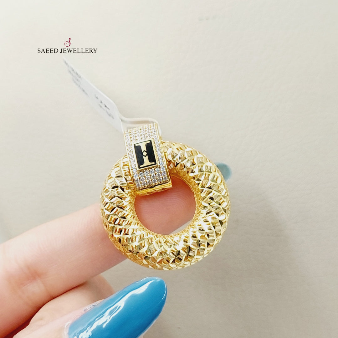 Enameled &amp;amp; Zircon Studded Rounded Pendant  Made Of 21K Yellow Gold by Saeed Jewelry-29483