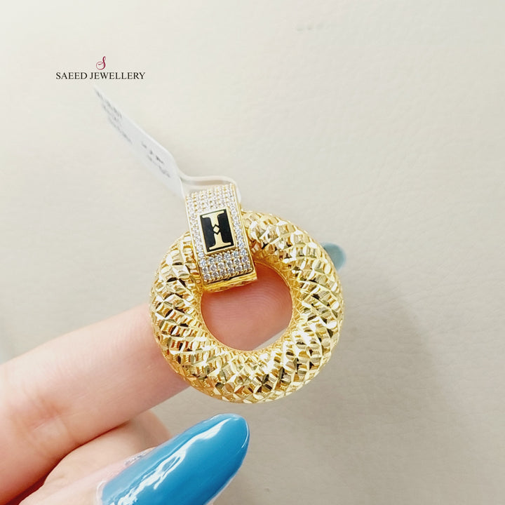 Enameled &amp;amp; Zircon Studded Rounded Pendant  Made Of 21K Yellow Gold by Saeed Jewelry-29483