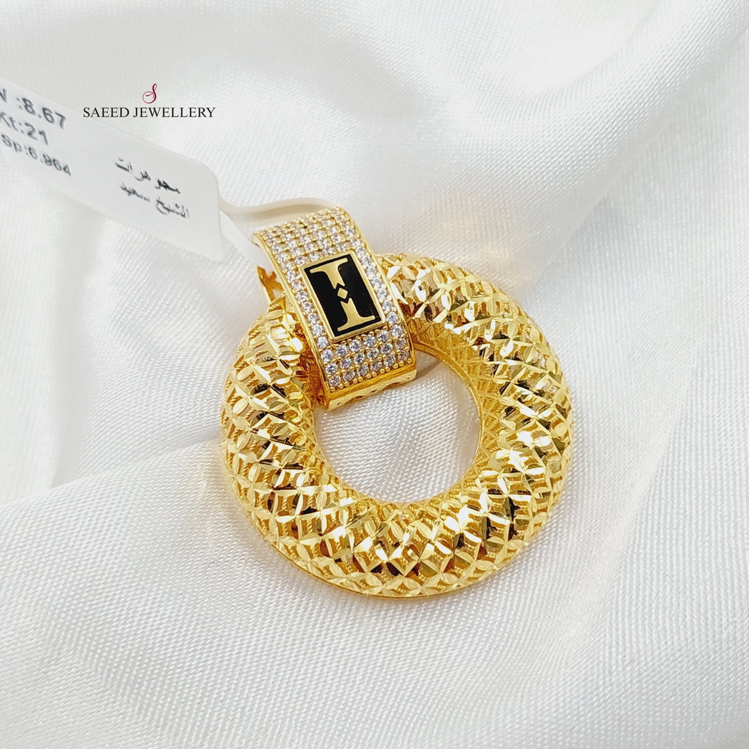 Enameled &amp;amp; Zircon Studded Rounded Pendant  Made Of 21K Yellow Gold by Saeed Jewelry-29483