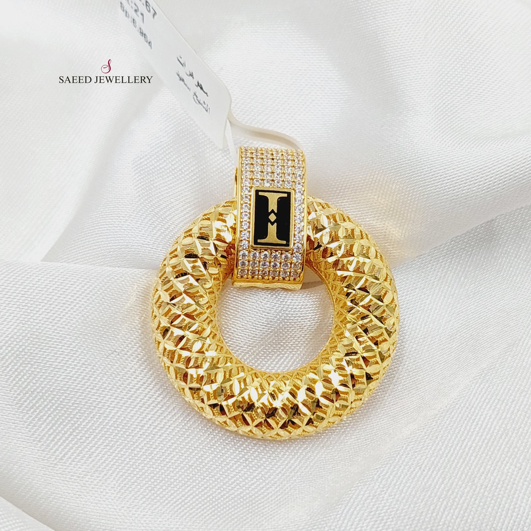 Enameled &amp; Zircon Studded Rounded Pendant  Made Of 21K Yellow Gold by Saeed Jewelry-29483