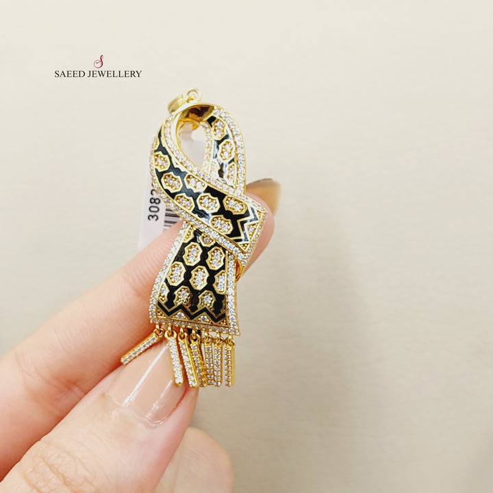 Enameled &amp; Zircon Studded Scarf Pendant  Made of 21K Yellow Gold by Saeed Jewelry-30822