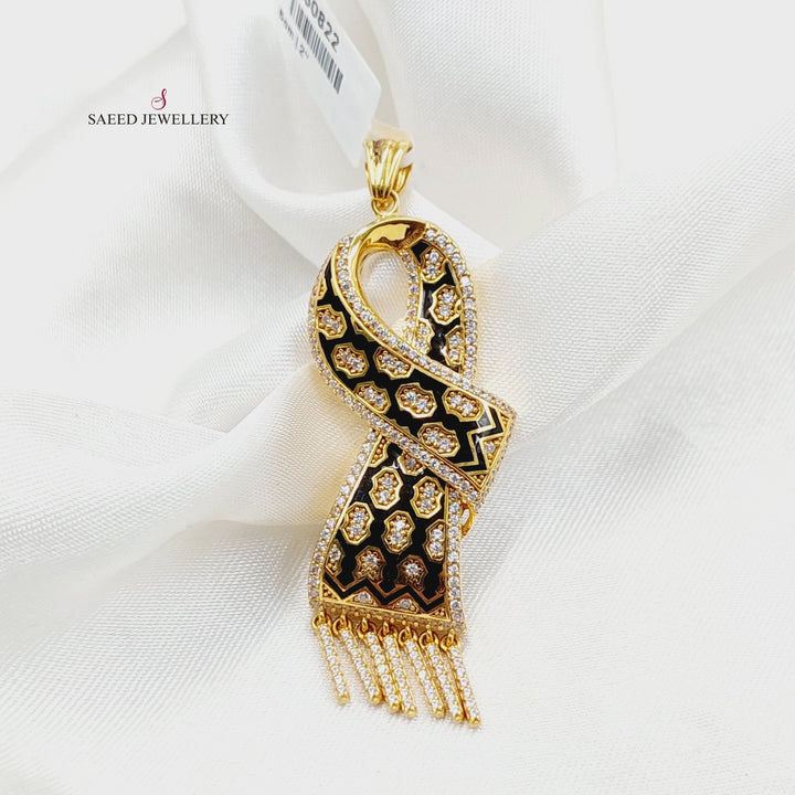 Enameled &amp; Zircon Studded Scarf Pendant  Made of 21K Yellow Gold by Saeed Jewelry-30822