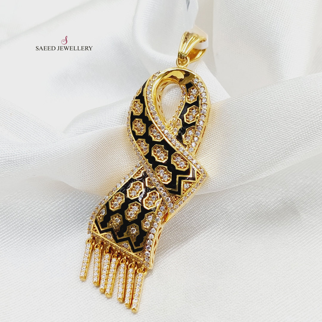 Enameled &amp; Zircon Studded Scarf Pendant  Made of 21K Yellow Gold by Saeed Jewelry-30822