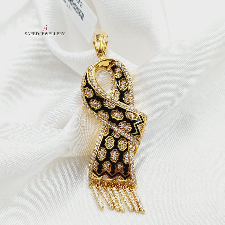 Enameled &amp; Zircon Studded Scarf Pendant  Made of 21K Yellow Gold by Saeed Jewelry-30822