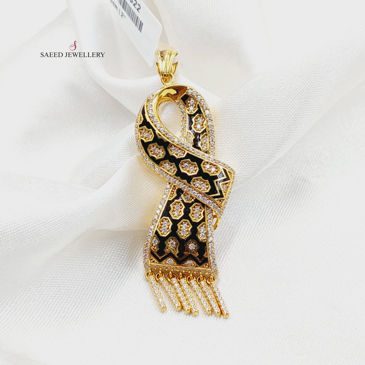 Enameled &amp; Zircon Studded Scarf Pendant  Made of 21K Yellow Gold by Saeed Jewelry-30822