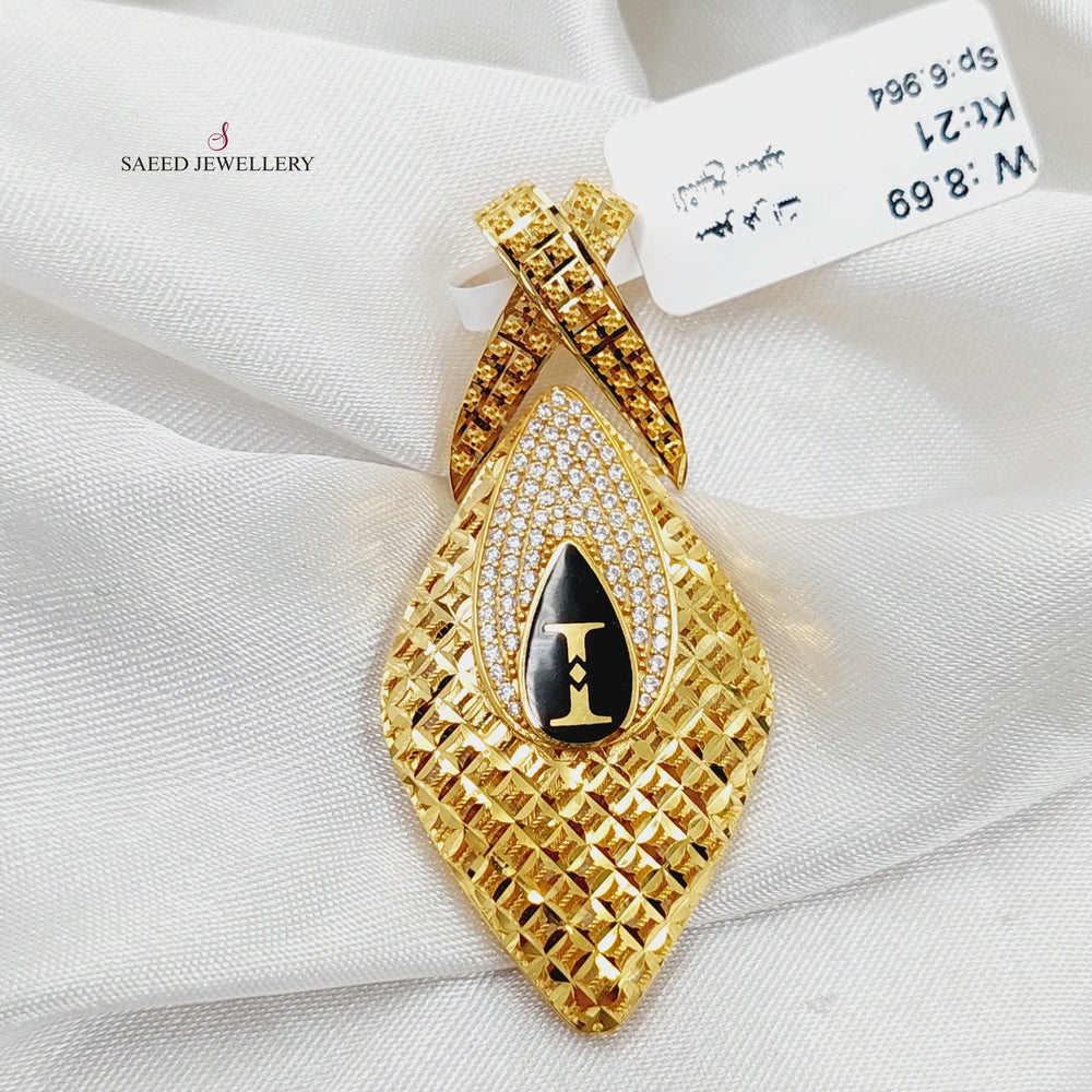 Enameled &amp; Zircon Studded Tears Pendant  Made Of 21K Yellow Gold by Saeed Jewelry-29484