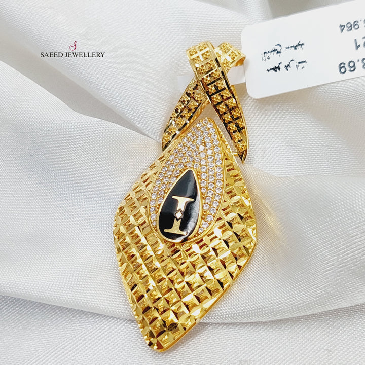 Enameled &amp; Zircon Studded Tears Pendant  Made Of 21K Yellow Gold by Saeed Jewelry-29484