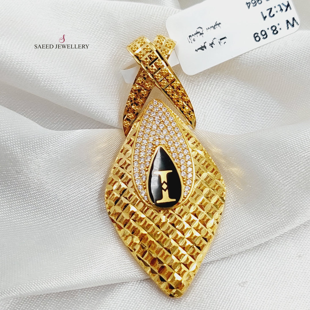 Enameled &amp; Zircon Studded Tears Pendant  Made Of 21K Yellow Gold by Saeed Jewelry-29484