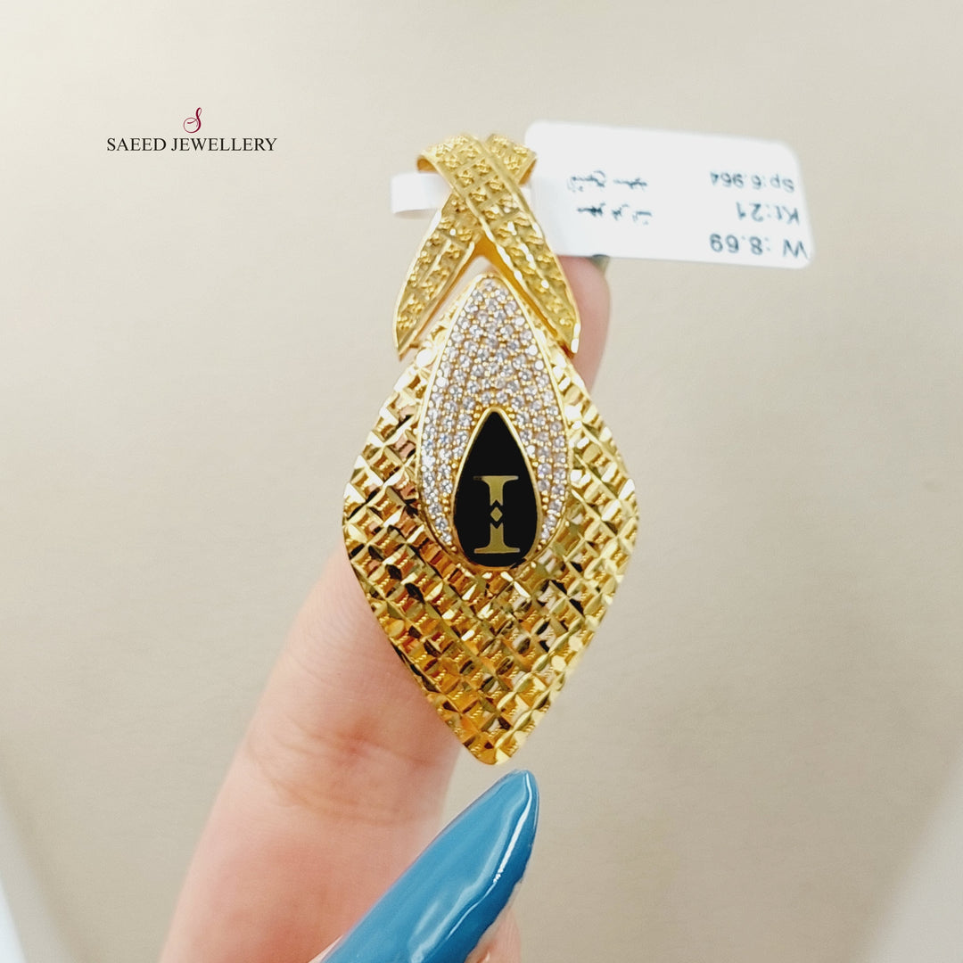 Enameled &amp; Zircon Studded Tears Pendant  Made Of 21K Yellow Gold by Saeed Jewelry-29484