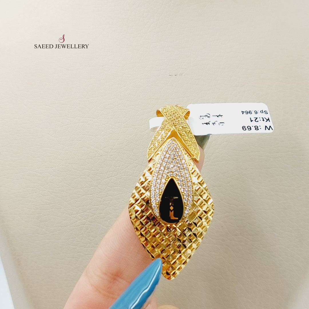 Enameled &amp; Zircon Studded Tears Pendant  Made Of 21K Yellow Gold by Saeed Jewelry-29484