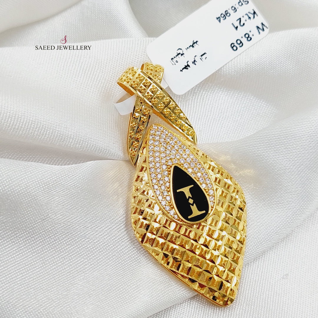 Enameled &amp; Zircon Studded Tears Pendant  Made Of 21K Yellow Gold by Saeed Jewelry-29484