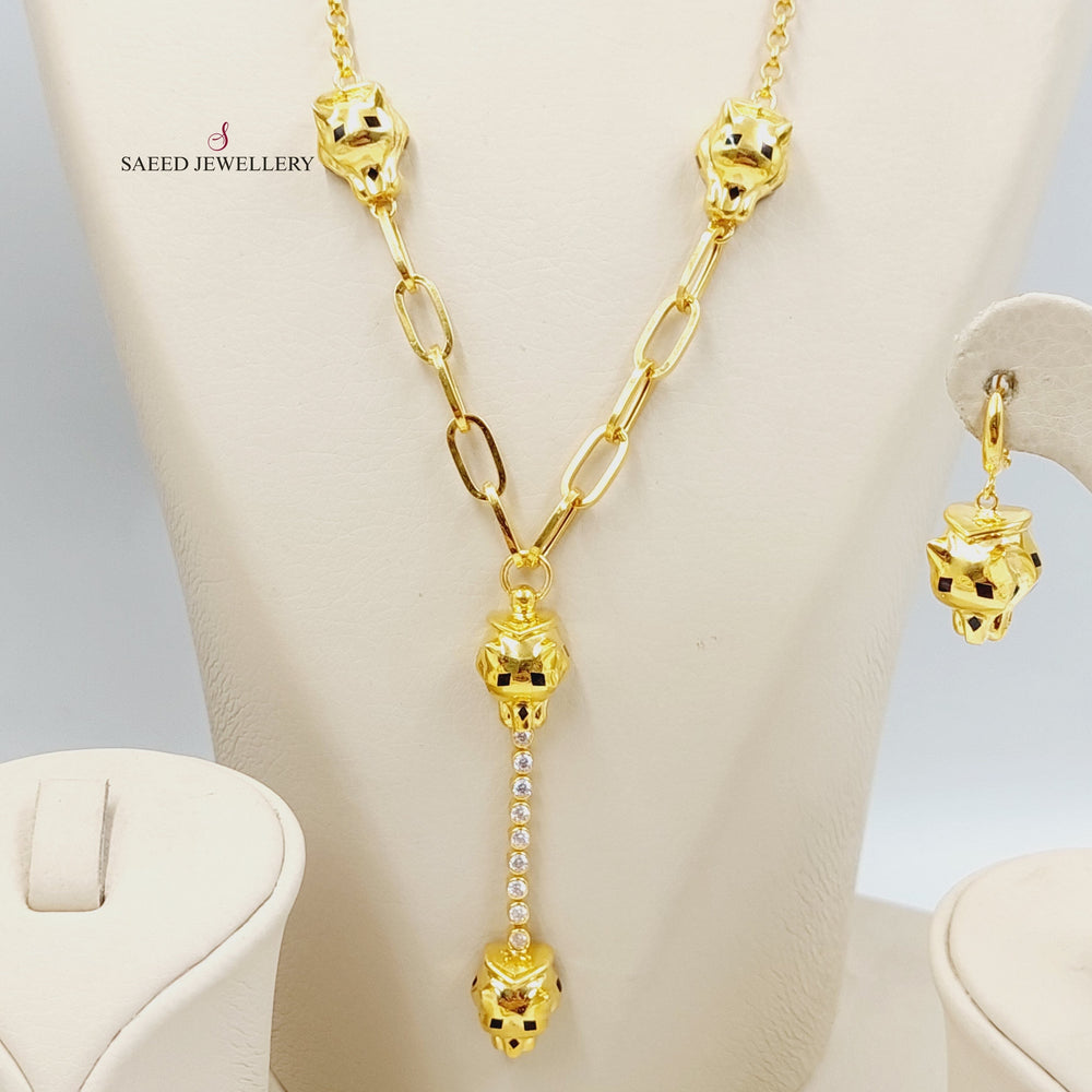 Enameled &amp; Zircon Studded Tiger Set  Made of 21K Yellow Gold by Saeed Jewelry-21k-set-31179