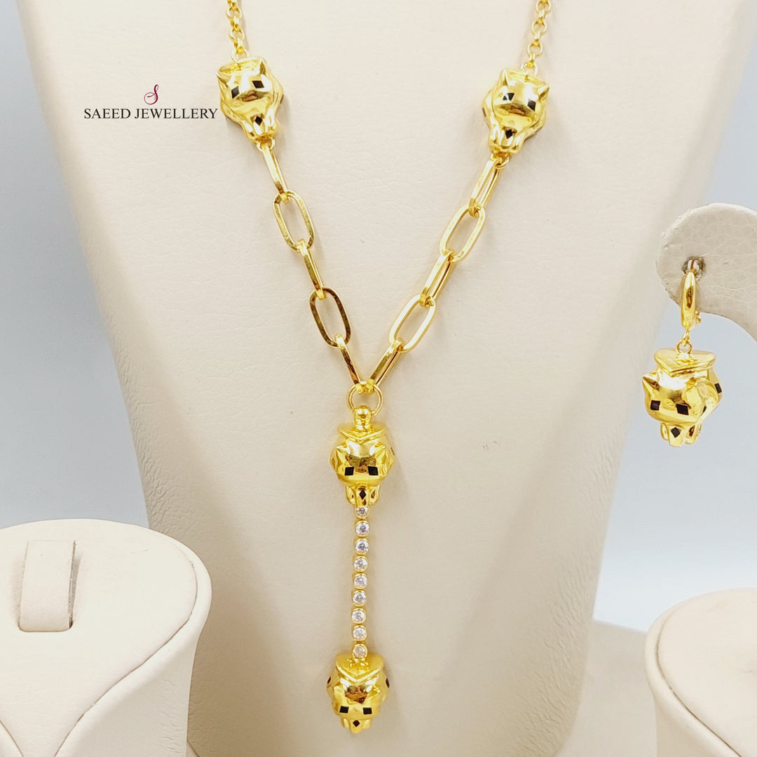 Enameled &amp; Zircon Studded Tiger Set  Made of 21K Yellow Gold by Saeed Jewelry-21k-set-31179