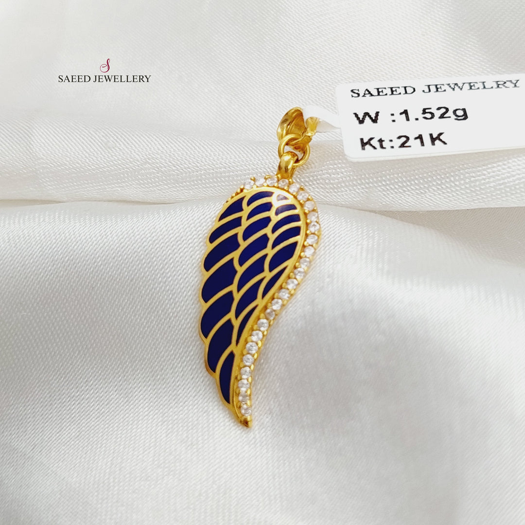 Enameled &amp; Zircon Studded Wings Pendant  Made Of 21K Yellow Gold by Saeed Jewelry-30566