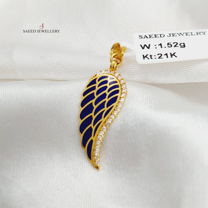 Enameled &amp; Zircon Studded Wings Pendant  Made Of 21K Yellow Gold by Saeed Jewelry-30566