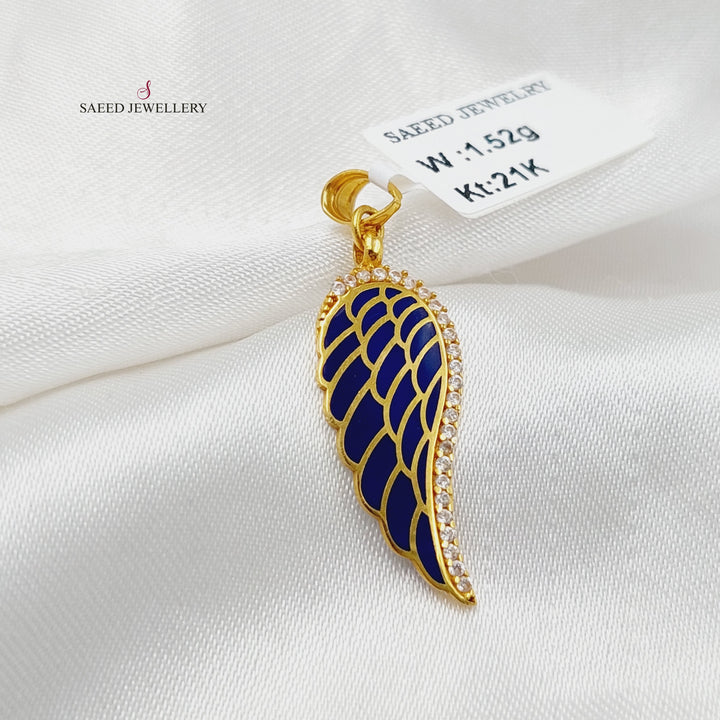 Enameled &amp; Zircon Studded Wings Pendant  Made Of 21K Yellow Gold by Saeed Jewelry-30566