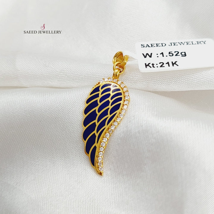 Enameled &amp; Zircon Studded Wings Pendant  Made Of 21K Yellow Gold by Saeed Jewelry-30566