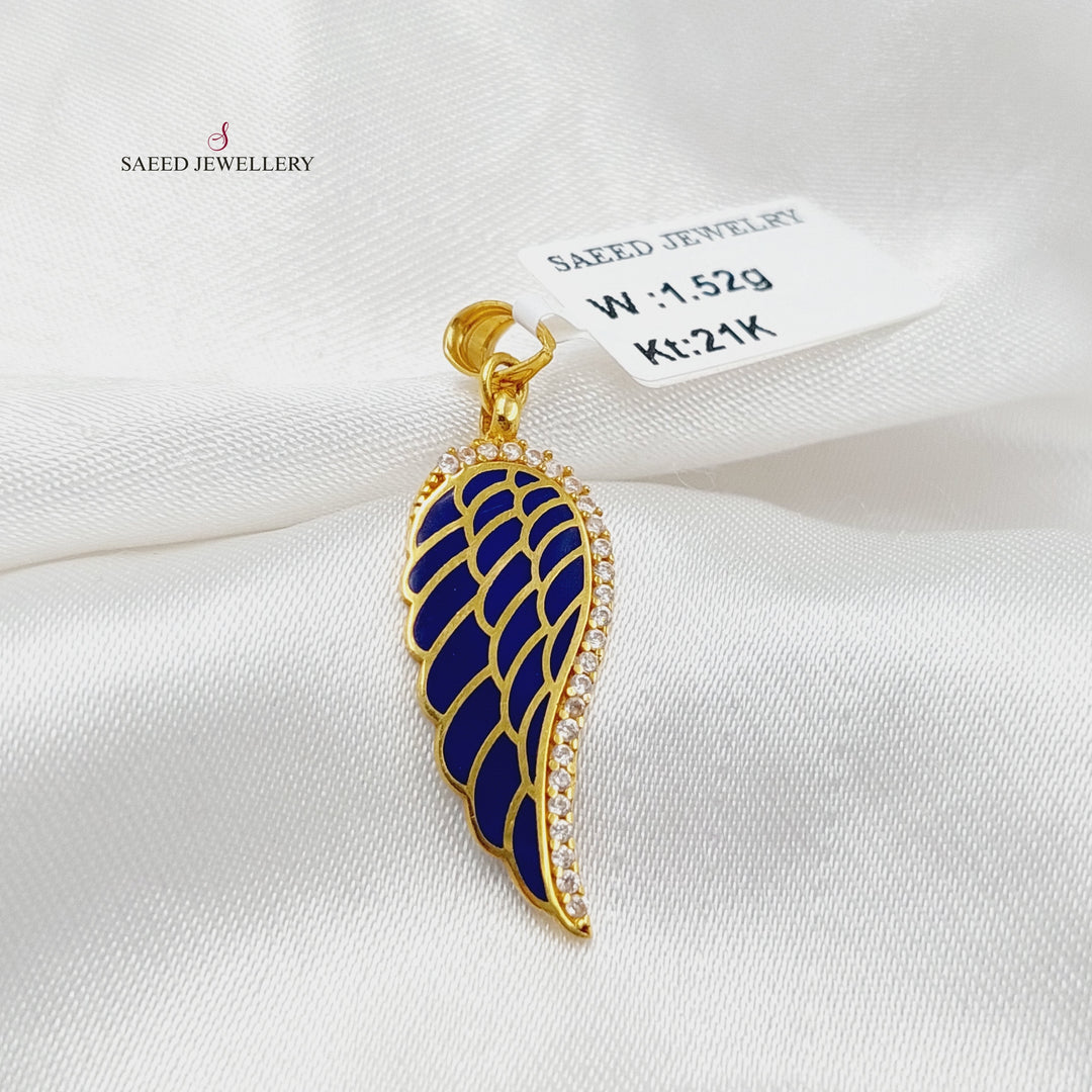 Enameled &amp; Zircon Studded Wings Pendant  Made Of 21K Yellow Gold by Saeed Jewelry-30566