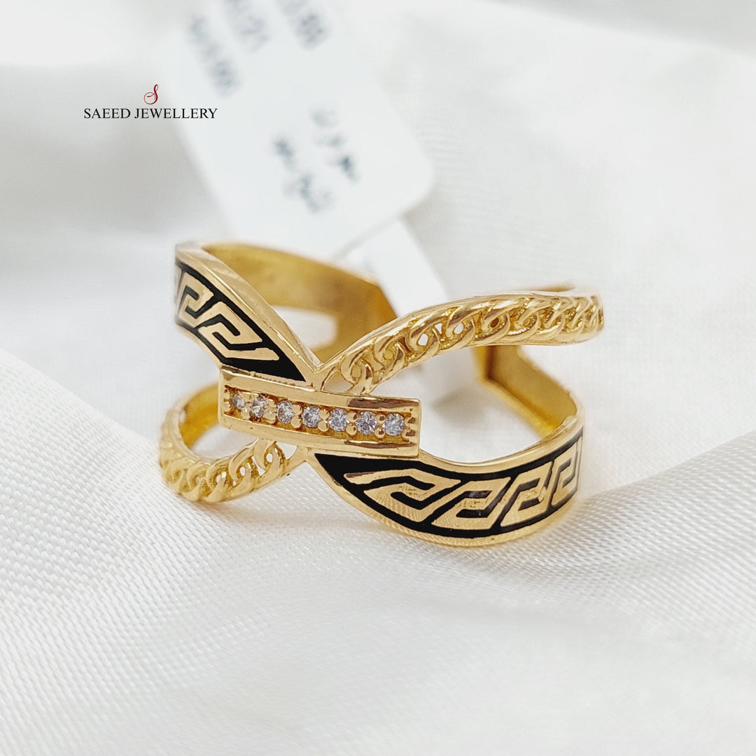 Enameled &amp;amp; Zircon Studded X Style Ring  Made Of 21K Yellow Gold by Saeed Jewelry-29034