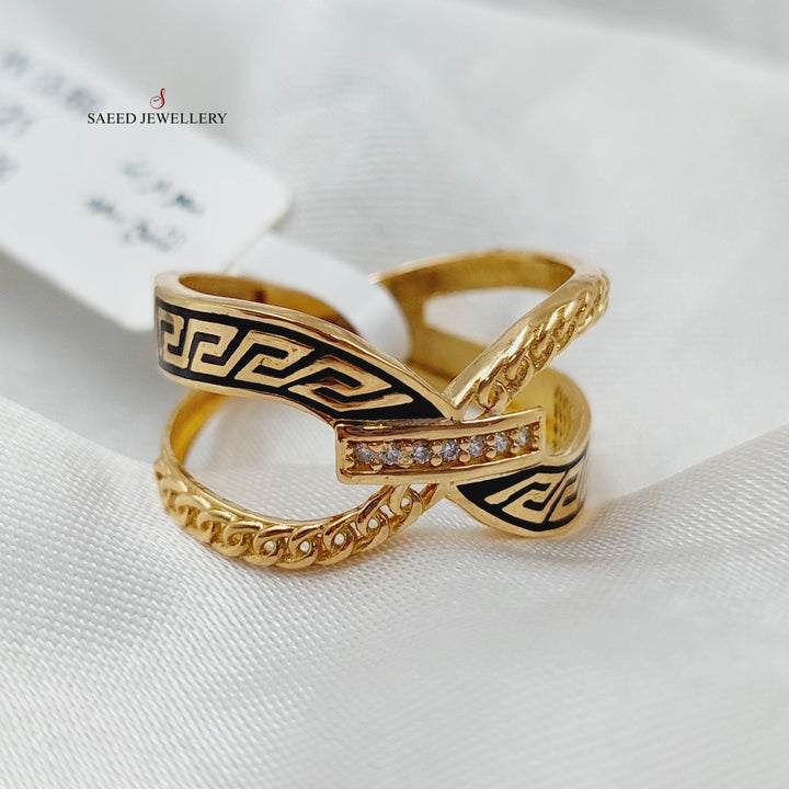 Enameled &amp;amp; Zircon Studded X Style Ring  Made Of 21K Yellow Gold by Saeed Jewelry-29034