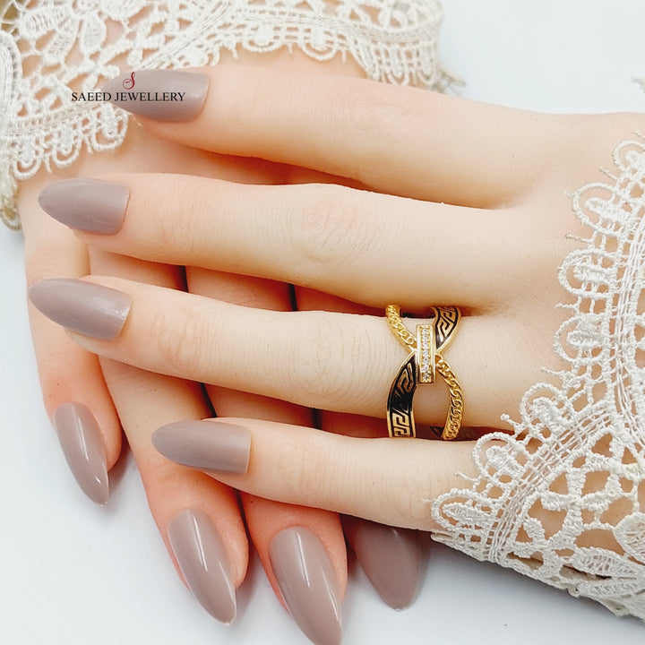 Enameled &amp;amp; Zircon Studded X Style Ring  Made Of 21K Yellow Gold by Saeed Jewelry-29034