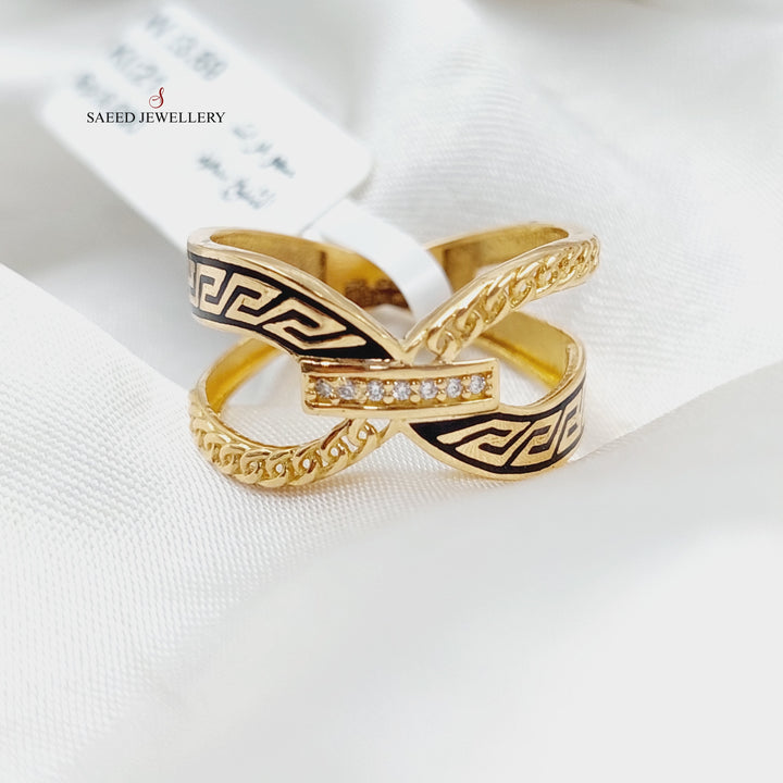 Enameled &amp;amp; Zircon Studded X Style Ring  Made Of 21K Yellow Gold by Saeed Jewelry-29034