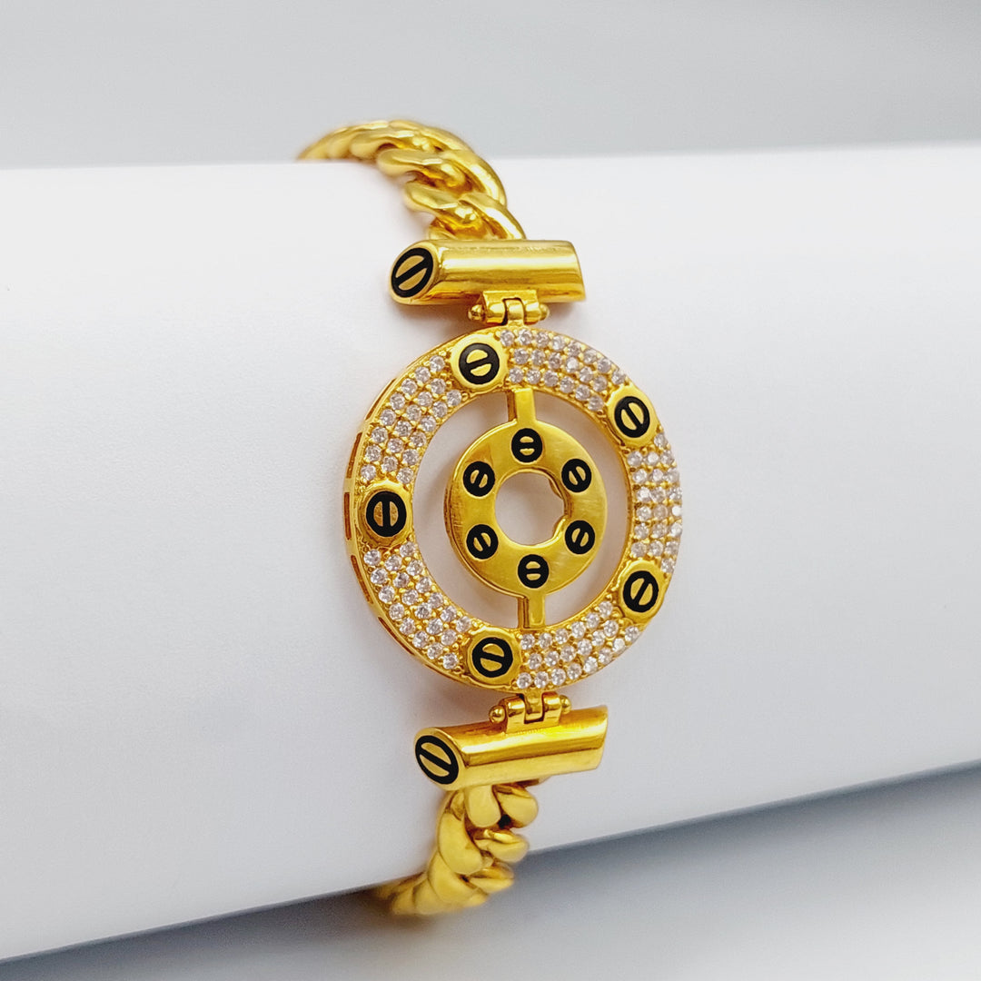 Enameled &amp; Zirconed Cuban Links Bracelet Made Of 21K Yellow Gold by Saeed Jewelry-27532