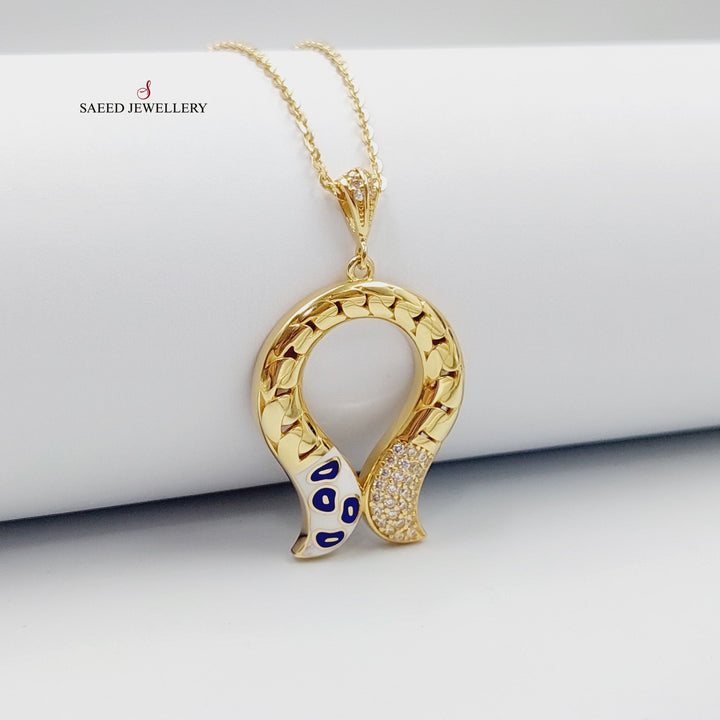 Enameled &amp; Zirconed Deluxe Necklace Made Of 18K Yellow Gold by Saeed Jewelry-27748