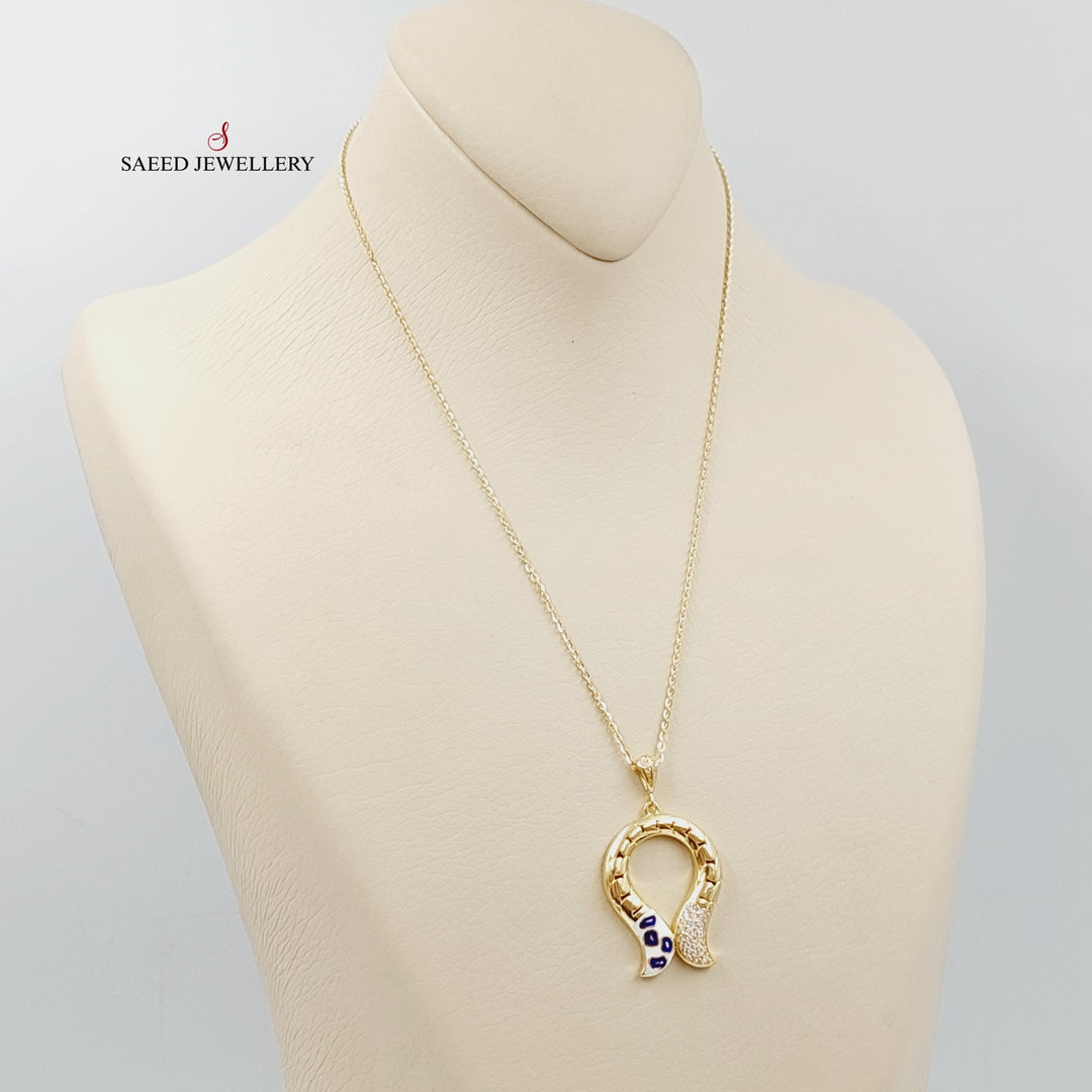 Enameled &amp; Zirconed Deluxe Necklace Made Of 18K Yellow Gold by Saeed Jewelry-27748