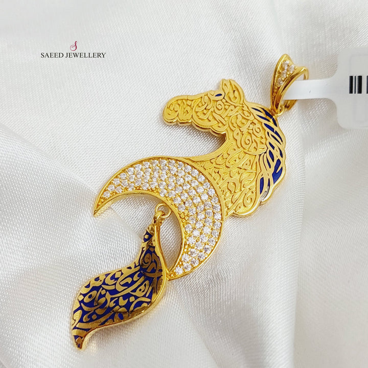 Enameled &amp;amp; Zirconed Horse Pendant Made Of 21K Yellow Gold by Saeed Jewelry-28431