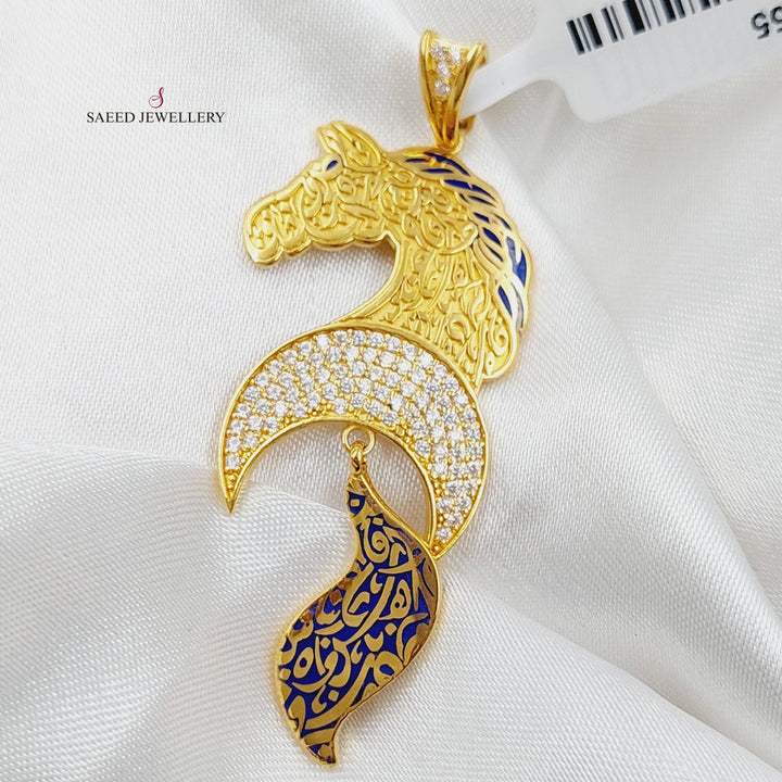 Enameled &amp;amp; Zirconed Horse Pendant Made Of 21K Yellow Gold by Saeed Jewelry-28431