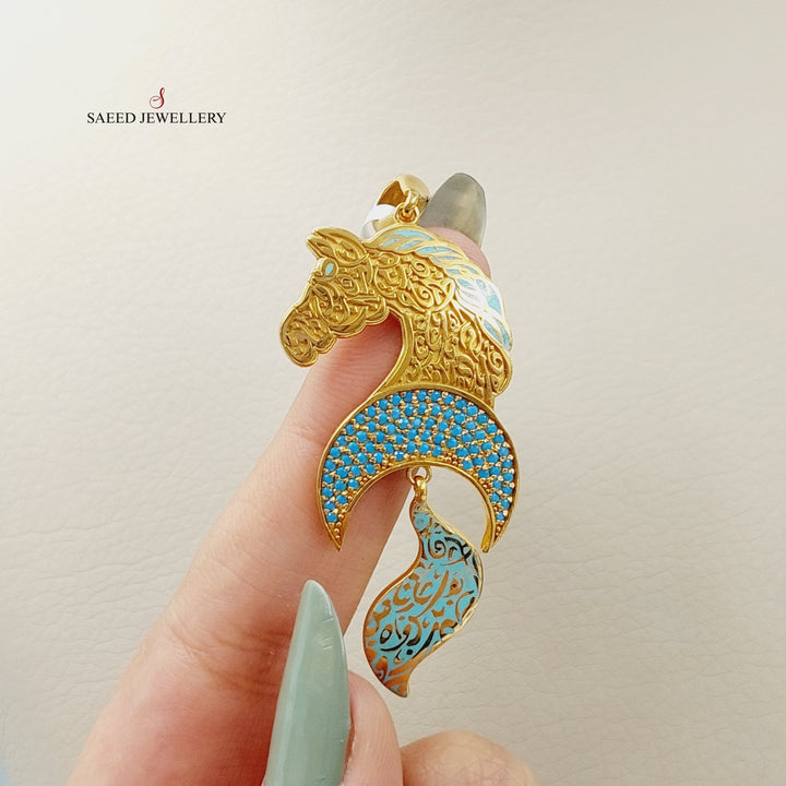 Enameled &amp;amp; Zirconed Horse Pendant Made Of 21K Yellow Gold  by Saeed Jewelry-28485